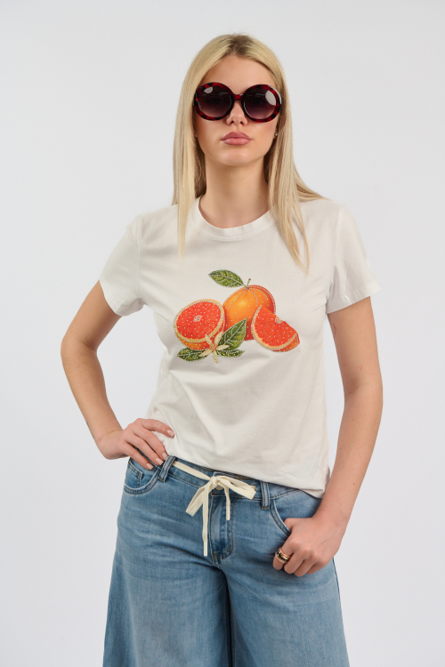Γυναικείο T-Shirt με Στρογγυλή Λαιμόκοψη και Τύπωμα Πορτοκάλια-83505