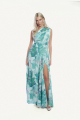 Μάξι φόρεμα με έναν ώμο, floral print και ζώνη-4332