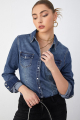 Denim πουκάμισο κλασικό μπλε με τσέπες και western κουμπιά-T815