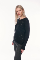 Πουλόβερ Crew Neck με Οversized Παγιέτες στους Ώμους Μαύρο-QF9596G