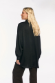 Μαύρη Σατέν Πουκαμίσα Oversized με Μακριά Γραμμή και Χρυσά Κουμπιά-PF01