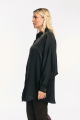 Μαύρη Σατέν Πουκαμίσα Oversized με Μακριά Γραμμή και Χρυσά Κουμπιά-PF01