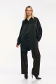 Μαύρη Σατέν Πουκαμίσα Oversized με Μακριά Γραμμή και Χρυσά Κουμπιά-PF01