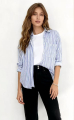 Γυναικείο Γαλάζιο Ριγέ Πουκάμισο με Διακριτική Φάσα, Τσέπη στο Στήθος και Άνετη Γραμμή-CR2380