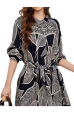 Γυναικείο Maxi Shirt Dress σε Μαύρο Χρώμα με Ethnic Φύλλα και Ζώνη στη Μέση-DJ275