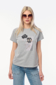 Γυναικείο Λευκό T-shirt με Σχέδιο Μαύρα Τριαντάφυλλα και Διακοσμητικό Ασημί Glitter-4469