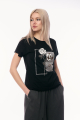 Γυναικείο T-shirt με Σχέδιο Μαύρα Τριαντάφυλλα και Διακοσμητικό Ασημί Glitter-4469