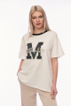 Γυναικείο Εκρού Oversized T-shirt με Κεντημένο Μονόγραμμα 