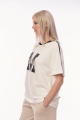 Γυναικείο Εκρού Oversized T-shirt με Κεντημένο Μονόγραμμα 