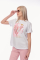 Γυναικείο Λευκό T-shirt με Γαλάζιο Τύπωμα Φύλλων, Στρας και Μήνυμα 