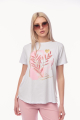 Γυναικείο Λευκό T-shirt με Γαλάζιο Τύπωμα Φύλλων, Στρας και Μήνυμα 