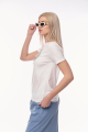 Λευκό με Μπλε T-shirt με Καρδιά από Χρυσές Κλωστές & 3D Λουλούδια-RJ78008G