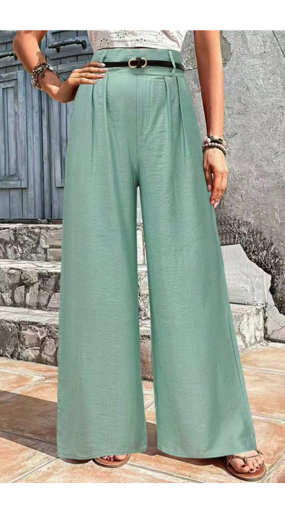 Γυναικεία Αέρινη Παντελόνα με Πιέτες στη Μέση και Ζώνη-XY6736
