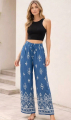 Γυναικεία Ψηλόμεση Boho Παντελόνα Wide-Leg με Ethnic Μοτίβο και Κορδόνι-YN-558